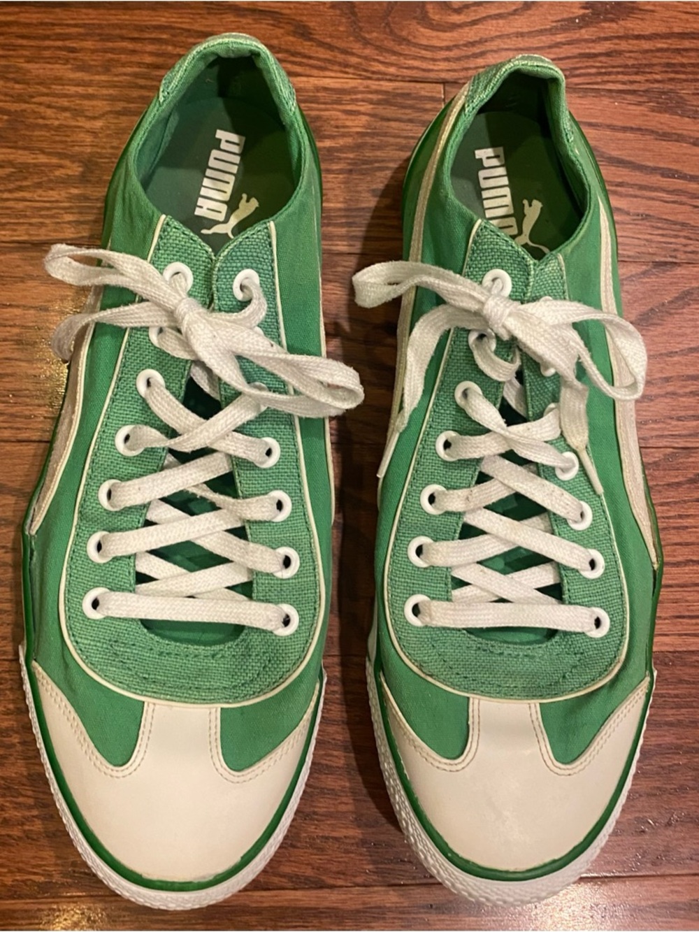 Vintage Puma Sneakers Sz 11.5 Green/White Canvas S Low City Vulc Low Top